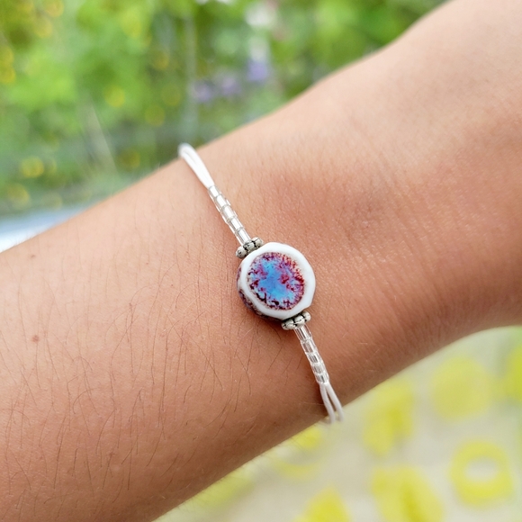 Handmade Dainty White Adjustable Bead Bracelet - Picture 6 of 7